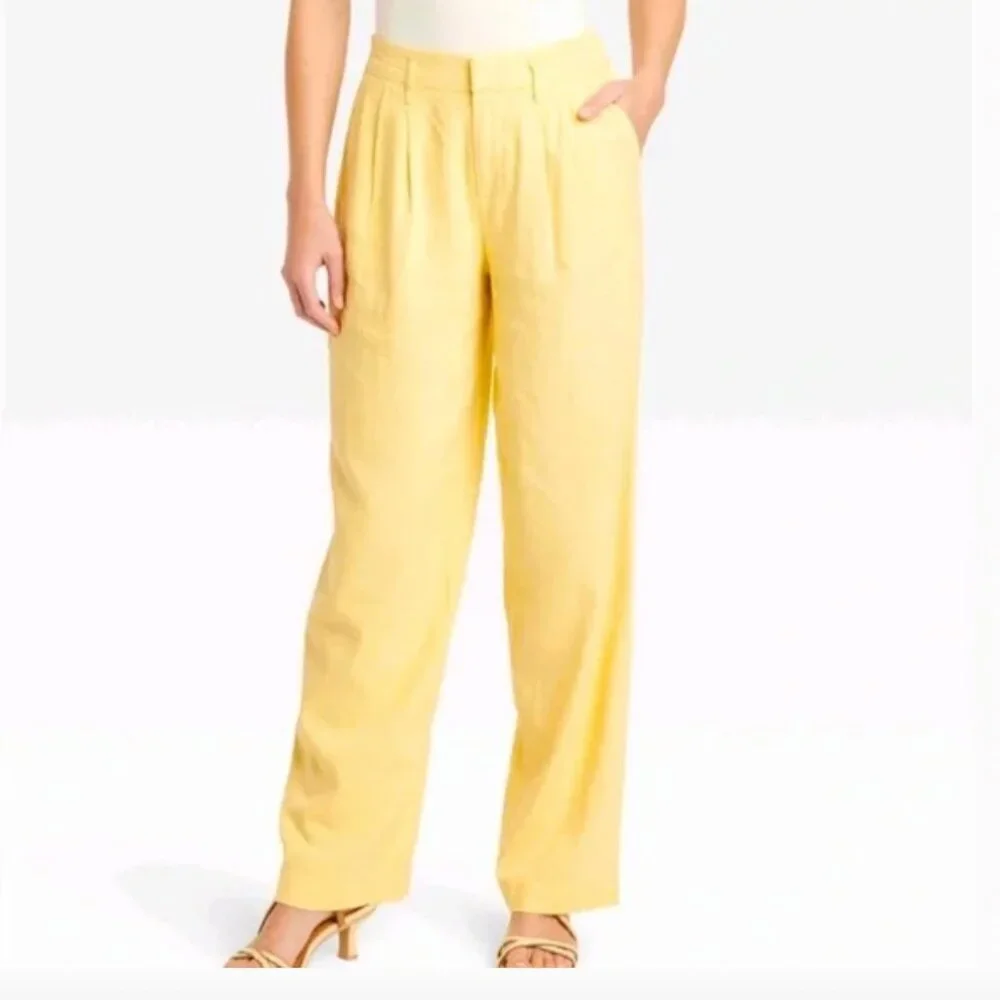 A New Day Yellow Linen Blend Pants - women's 6 - Picture 2 of 9